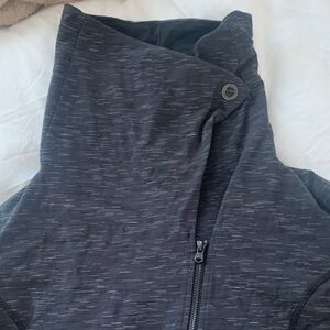 Gray LUCY brand cowl high neck Zip-Up sports Jacket asymmetrical sturdy zipper